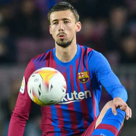 Clément Lenglet during a football match, wearing FC Barcelona's official kit.